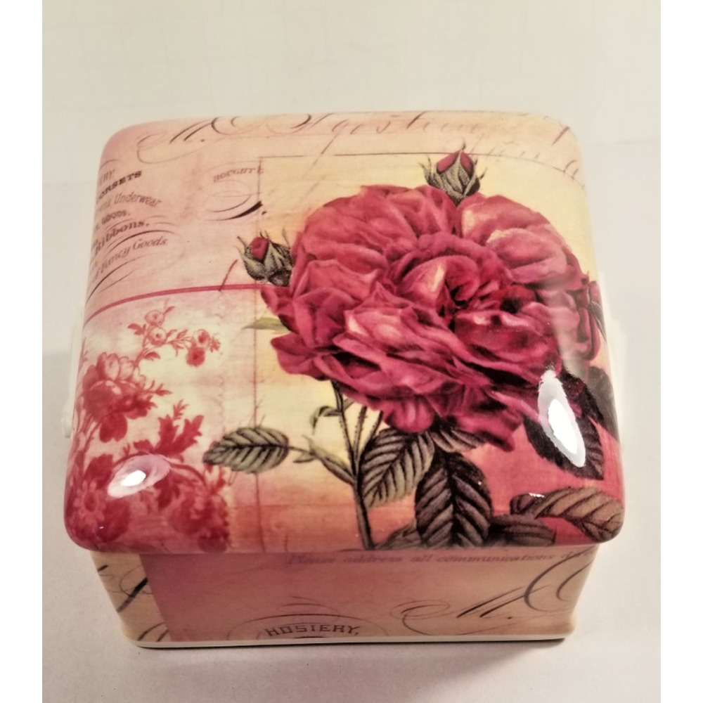 Vintage Romance! Red Rose Floral Trinket Jewelry Porcelain Box Kimberly Poloson